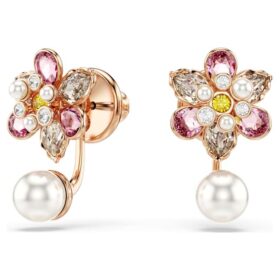 Idyllia Ohrring-Hüllen Kristallperle, gemischte Schliffe, Blume, mehrfarbig, roségoldfarben plattiert