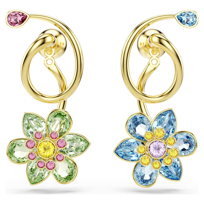 Idyllia-Ohrringe im asymmetrischen Design, gemischte Schliffe, Blumenmotiv, mehrfarbig, goldfarben plattiert Idyllia-Ohrringe im asymmetrischen Design, gemischte Schliffe, Blumenmotiv, mehrfarbig, goldfarben plattiert