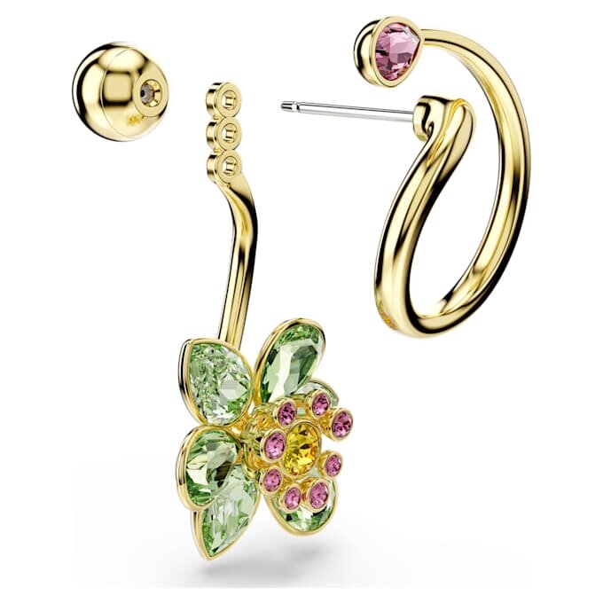 Idyllia-Ohrringe im asymmetrischen Design, gemischte Schliffe, Blumenmotiv, mehrfarbig, goldfarben plattiert Idyllia-Ohrringe im asymmetrischen Design, gemischte Schliffe, Blumenmotiv, mehrfarbig, goldfarben plattiert