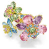 Idyllia-Ring mit gemischten Schliffen, Blume, mehrfarbig, vergoldet