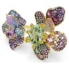 Idyllia-Ring mit gemischten Schliffen, Pavé, Blumenmotiv, mehrfarbig, goldfarben plattiert