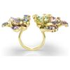 Idyllia-Ring mit gemischten Schliffen, Pavé, Blumenmotiv, mehrfarbig, goldfarben plattiert