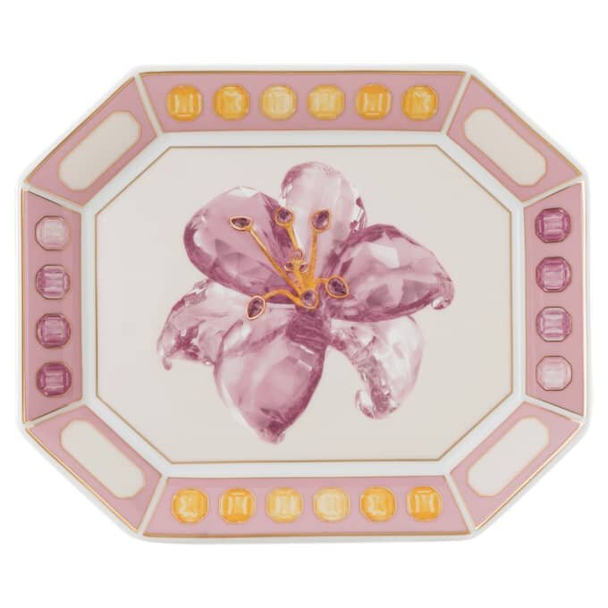 Idyllia-Tablett aus Porzellan, Kristall-Druckmotiv, Blume, klein, rosa Idyllia-Tablett aus Porzellan, Kristall-Druckmotiv, Blume, klein, rosa