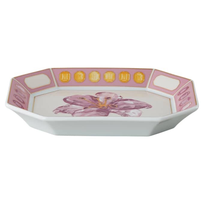 Idyllia-Tablett aus Porzellan, Kristall-Druckmotiv, Blume, klein, rosa Idyllia-Tablett aus Porzellan, Kristall-Druckmotiv, Blume, klein, rosa