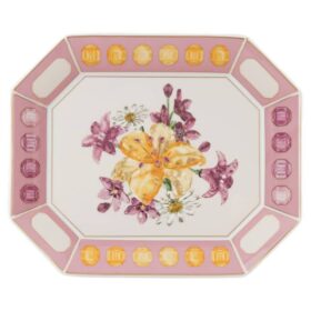 Idyllia-Tablett aus Porzellan, Kristall-Druckmotiv, Blumen, groß, rosa