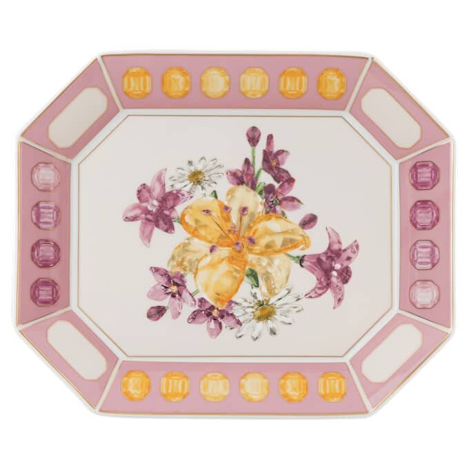 Idyllia-Tablett aus Porzellan, Kristall-Druckmotiv, Blumen, groß, rosa Idyllia-Tablett aus Porzellan, Kristall-Druckmotiv, Blumen, groß, rosa