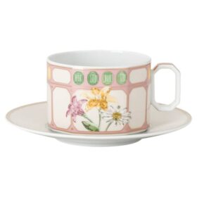 Idyllia Teetasse mit Untertasse aus Porzellan, Kristalldruck-Motiv, Blumenstrauß, mehrfarbig