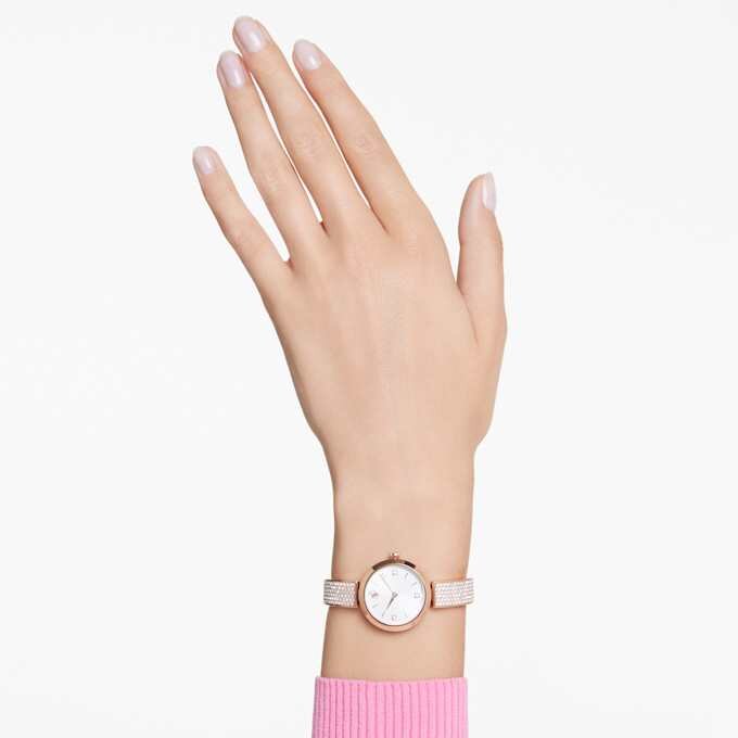 Illumina-Uhr Swiss Made, Metallarmband, Roségold-Farbton, roségoldfarbene Oberfläche Illumina-Uhr Swiss Made, Metallarmband, Roségold-Farbton, roségoldfarbene Oberfläche
