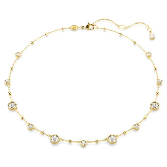 Imber-Halskette mit rundem Schliff, verstreutem Design, weiß, goldfarben plattiert Imber-Halskette mit rundem Schliff, verstreutem Design, weiß, goldfarben plattiert