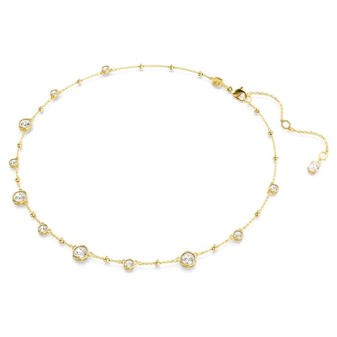 Imber-Halskette mit rundem Schliff, verstreutem Design, weiß, goldfarben plattiert Imber-Halskette mit rundem Schliff, verstreutem Design, weiß, goldfarben plattiert