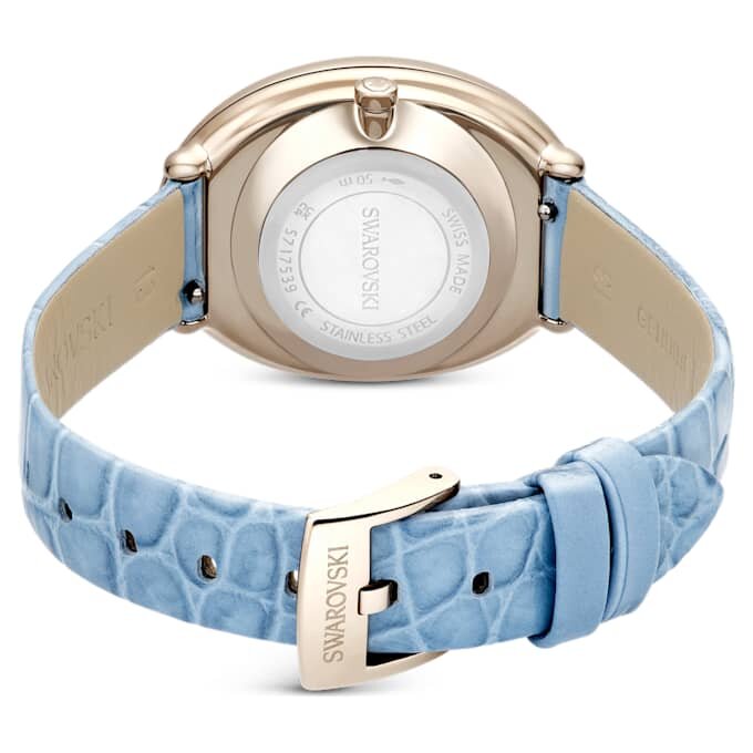 Imber Oval Uhr Swiss Made, Lederarmband, Blau, champagnerfarbene Goldoptik Imber Oval Uhr Swiss Made, Lederarmband, Blau, champagnerfarbene Goldoptik