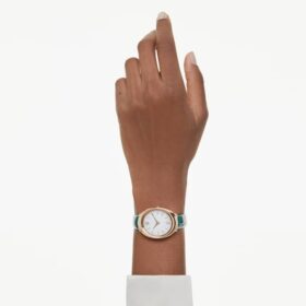 Imber Oval Uhr Swiss Made, Lederarmband, grün, roségoldfarben