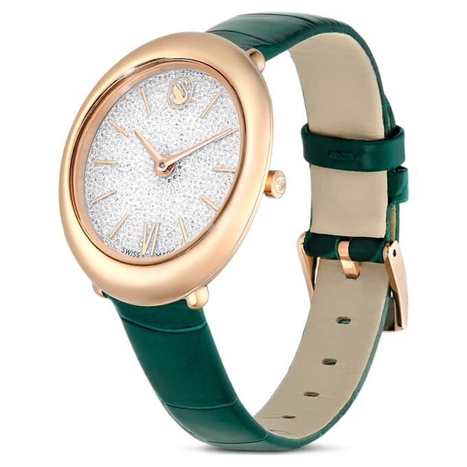 Imber Oval Uhr Swiss Made, Lederarmband, grün, roségoldfarben Imber Oval Uhr Swiss Made, Lederarmband, grün, roségoldfarben