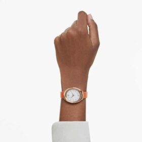 Imber Oval Uhr, Swiss Made, Lederarmband, orange, roségoldfarben