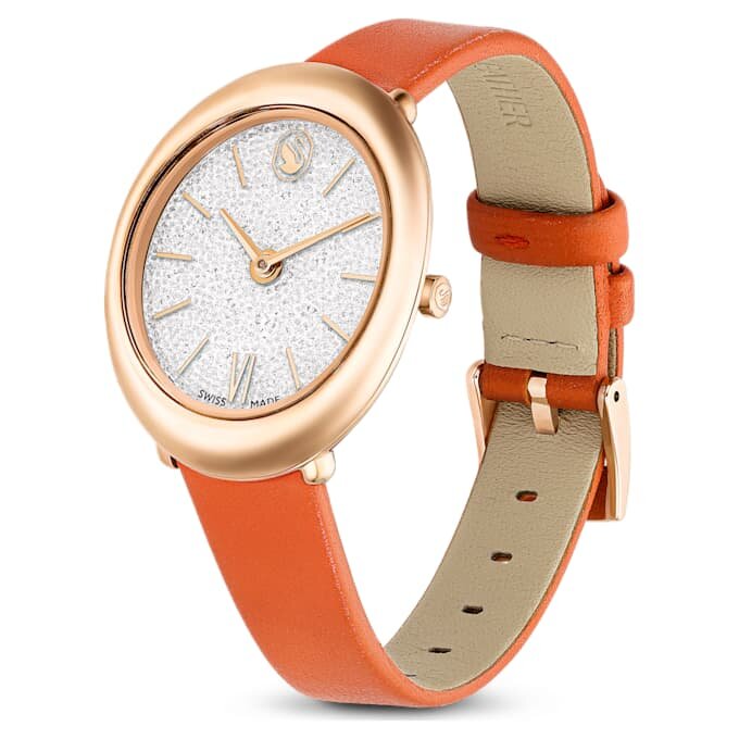 Imber Oval Uhr, Swiss Made, Lederarmband, orange, roségoldfarben Imber Oval Uhr, Swiss Made, Lederarmband, orange, roségoldfarben