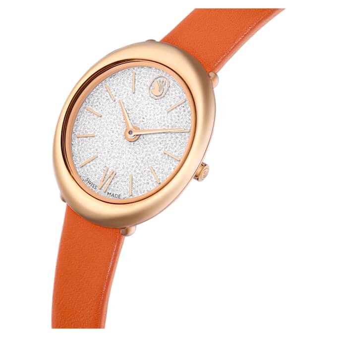 Imber Oval Uhr, Swiss Made, Lederarmband, orange, roségoldfarben Imber Oval Uhr, Swiss Made, Lederarmband, orange, roségoldfarben