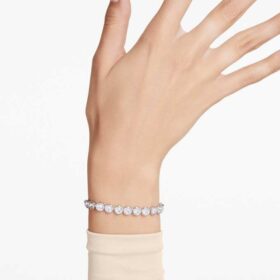 Imber Tennisarmband mit rundgeschliffenen Kristallen, weiß, rhodiniert