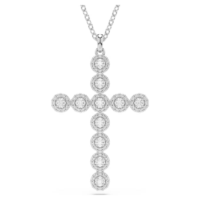 Insigne-Anhänger mit gemischten Schliffen, Kreuz, Weiß, rhodiniert Insigne-Anhänger mit gemischten Schliffen, Kreuz, Weiß, rhodiniert