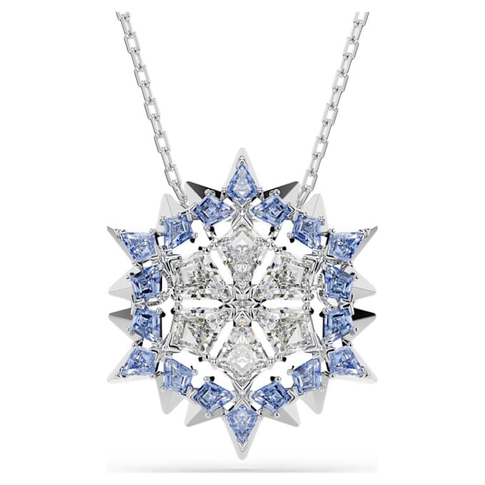 Magischer Anhänger und Brosche „Schneeflocke“, blau, rhodiniert Magischer Anhänger und Brosche „Schneeflocke“, blau, rhodiniert