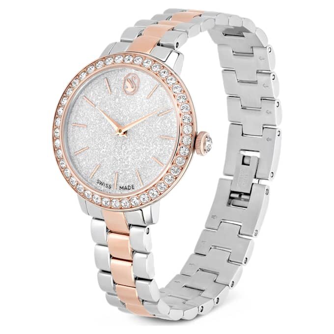 Matrix 3-Link-Uhr, Swiss Made, Metallarmband, silberfarben, roségoldfarbenes Finish Matrix 3-Link-Uhr, Swiss Made, Metallarmband, silberfarben, roségoldfarbenes Finish