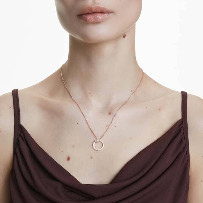 Matrix-Anhänger Kristallperle, Rundschliff, Weiß, roségoldfarben plattiert Matrix-Anhänger Kristallperle, Rundschliff, Weiß, roségoldfarben plattiert