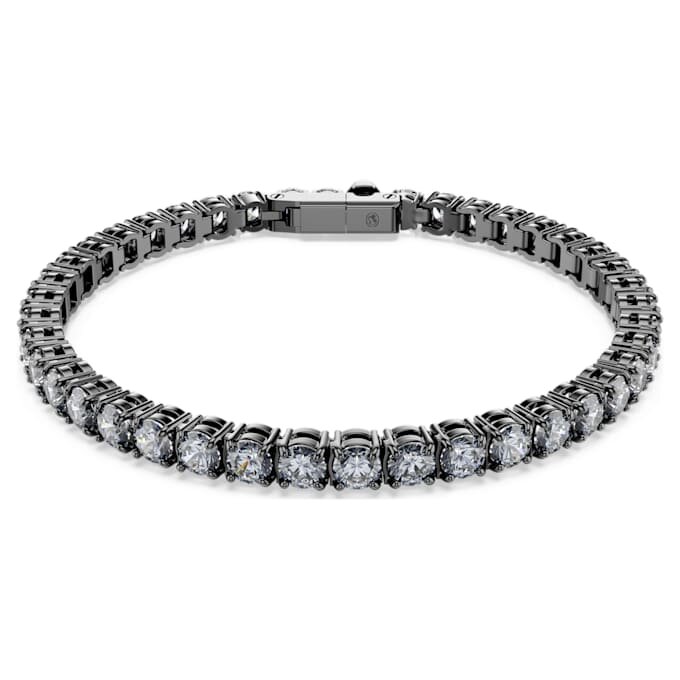 Matrix-Armband mit rundgeschliffenen Steinen, grau, rutheniumbeschichtet Matrix-Armband mit rundgeschliffenen Steinen, grau, rutheniumbeschichtet