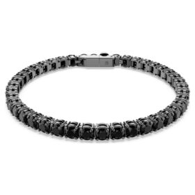 Matrix-Armband mit rundgeschliffenen Steinen, schwarz, rutheniumbeschichtet