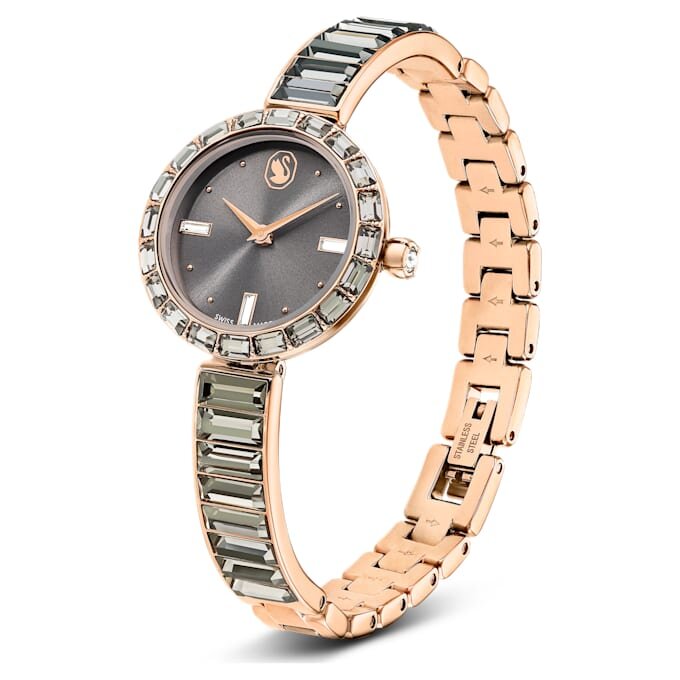 Matrix Armreif-Uhr Swiss Made, Kristall-Armband, grau, roségoldfarben Matrix Armreif-Uhr Swiss Made, Kristall-Armband, grau, roségoldfarben