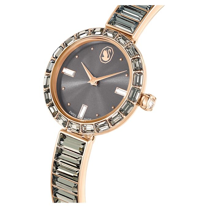 Matrix Armreif-Uhr Swiss Made, Kristall-Armband, grau, roségoldfarben Matrix Armreif-Uhr Swiss Made, Kristall-Armband, grau, roségoldfarben