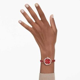 Matrix Armreif-Uhr Swiss Made, Kristall-Armband, rot, roségoldfarben Matrix Armreif-Uhr Swiss Made, Kristall-Armband, rot, roségoldfarben