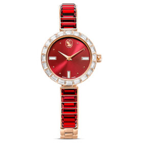Matrix Armreif-Uhr Swiss Made, Kristall-Armband, rot, roségoldfarben Matrix Armreif-Uhr Swiss Made, Kristall-Armband, rot, roségoldfarben