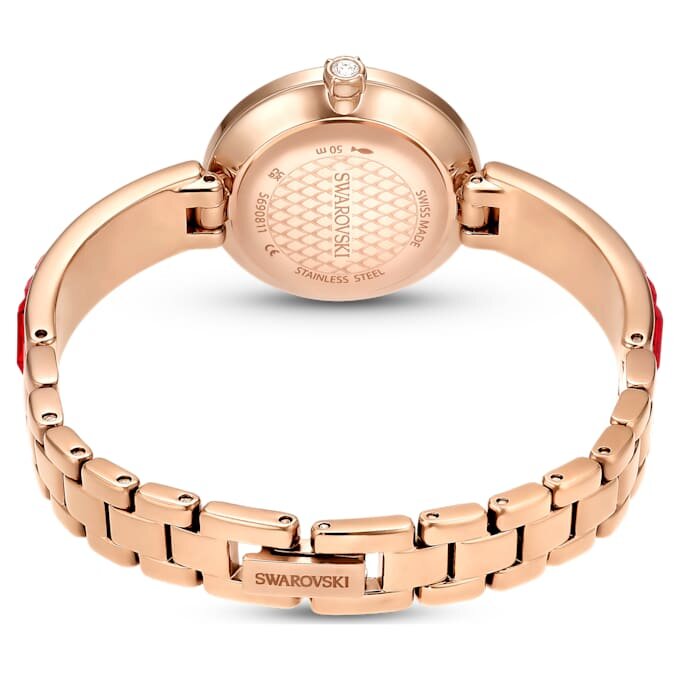 Matrix Armreif-Uhr Swiss Made, Kristall-Armband, rot, roségoldfarben Matrix Armreif-Uhr Swiss Made, Kristall-Armband, rot, roségoldfarben
