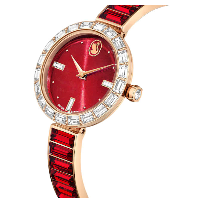 Matrix Armreif-Uhr Swiss Made, Kristall-Armband, rot, roségoldfarben Matrix Armreif-Uhr Swiss Made, Kristall-Armband, rot, roségoldfarben