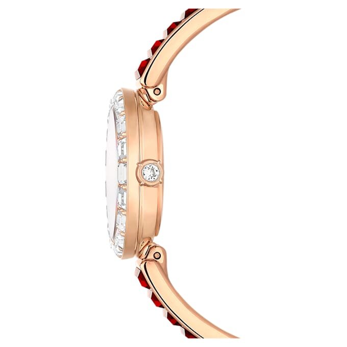 Matrix Armreif-Uhr Swiss Made, Kristall-Armband, rot, roségoldfarben Matrix Armreif-Uhr Swiss Made, Kristall-Armband, rot, roségoldfarben