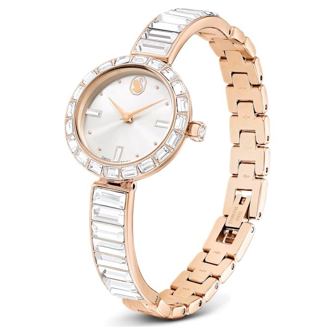 Matrix Armreif-Uhr Swiss Made, Kristall-Armband, Weiß, roségoldfarbene Oberfläche Matrix Armreif-Uhr Swiss Made, Kristall-Armband, Weiß, roségoldfarbene Oberfläche