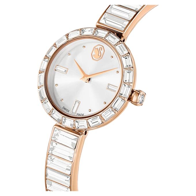 Matrix Armreif-Uhr Swiss Made, Kristall-Armband, Weiß, roségoldfarbene Oberfläche Matrix Armreif-Uhr Swiss Made, Kristall-Armband, Weiß, roségoldfarbene Oberfläche