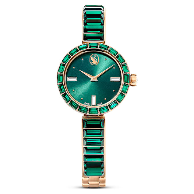 Matrix Armreif-Uhr, Swiss Made, Kristallarmband, grün, champagnerfarbene Goldoptik Matrix Armreif-Uhr, Swiss Made, Kristallarmband, grün, champagnerfarbene Goldoptik