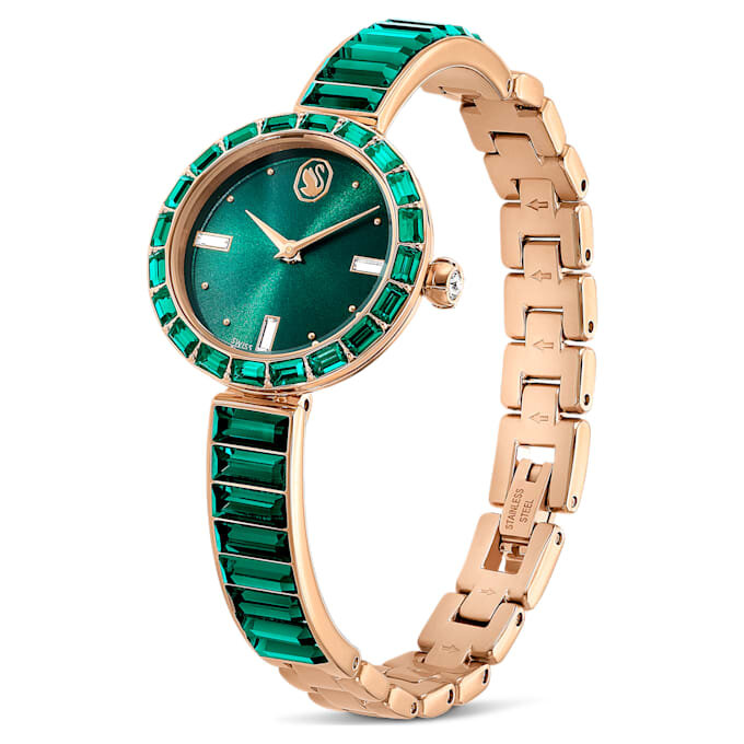 Matrix Armreif-Uhr, Swiss Made, Kristallarmband, grün, champagnerfarbene Goldoptik Matrix Armreif-Uhr, Swiss Made, Kristallarmband, grün, champagnerfarbene Goldoptik