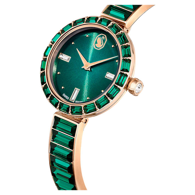 Matrix Armreif-Uhr, Swiss Made, Kristallarmband, grün, champagnerfarbene Goldoptik Matrix Armreif-Uhr, Swiss Made, Kristallarmband, grün, champagnerfarbene Goldoptik