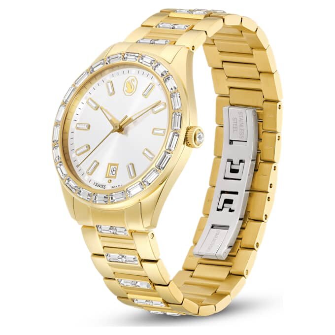 Matrix Date Uhr, Swiss Made, Metallarmband, goldfarben, goldfarbene Oberfläche Matrix Date Uhr, Swiss Made, Metallarmband, goldfarben, goldfarbene Oberfläche