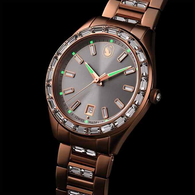 Matrix-Datumsuhr „Swiss Made“, Metallarmband, roségoldfarben, roségoldfarbene Oberfläche Matrix-Datumsuhr „Swiss Made“, Metallarmband, roségoldfarben, roségoldfarbene Oberfläche