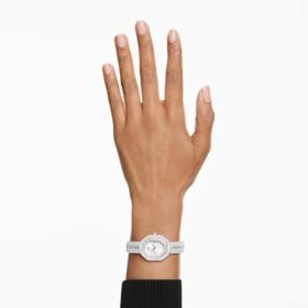 Matrix Octagon Uhr mit Baguette-Schliff, Metallarmband, silberfarben, Edelstahl