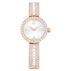 Matrix Pearl Armreif-Armbanduhr, Swiss Made, Kristallarmband, weiß, roségoldfarben