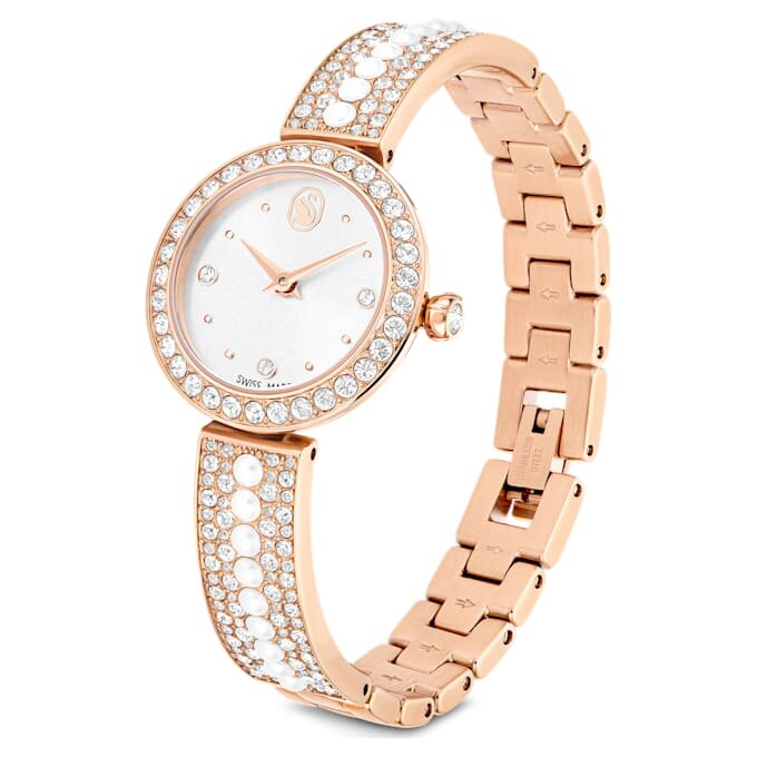 Matrix Pearl Armreif-Armbanduhr, Swiss Made, Kristallarmband, weiß, roségoldfarben Matrix Pearl Armreif-Armbanduhr, Swiss Made, Kristallarmband, weiß, roségoldfarben