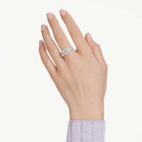 Matrix-Ring mit Baguette-Schliff, Knoten, weiß, rhodiniert