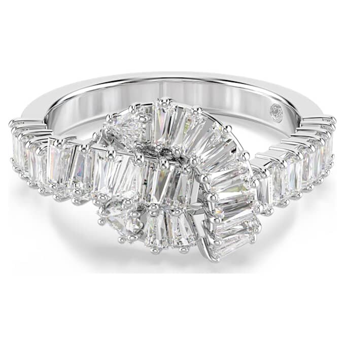 Matrix-Ring mit Baguette-Schliff, Knoten, weiß, rhodiniert Matrix-Ring mit Baguette-Schliff, Knoten, weiß, rhodiniert