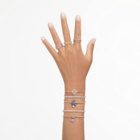 Matrix Tennis-Armband mit rundgeschliffenen Steinen, weiß, roségoldfarben plattiert