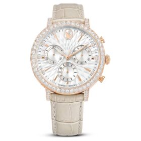 Matrix Tennis Chrono Uhr, Swiss Made, Lederarmband, beige, roségoldfarben