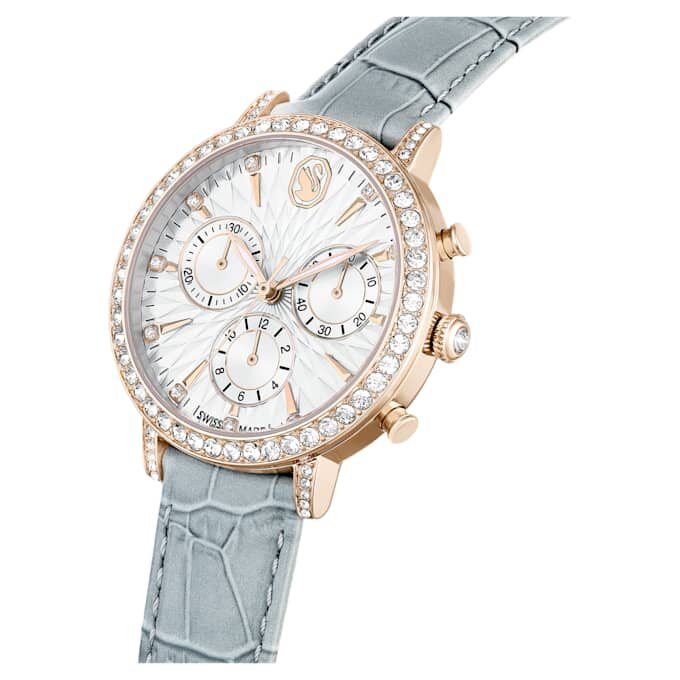Matrix Tennis Chrono Uhr Swiss Made, Lederarmband, Grau, champagnerfarbene Gold-PVD-Beschichtung Matrix Tennis Chrono Uhr Swiss Made, Lederarmband, Grau, champagnerfarbene Gold-PVD-Beschichtung