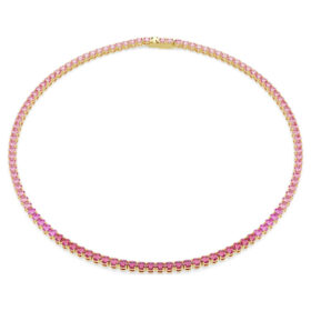 Matrix Tennis-Halskette mit rundgeschliffenen Kristallen, rosa, vergoldet Matrix Tennis-Halskette mit rundgeschliffenen Kristallen, rosa, vergoldet